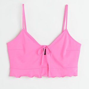 Adorable  & sexy Tie-front Peplum Crop Top in bright pink NWT Large
